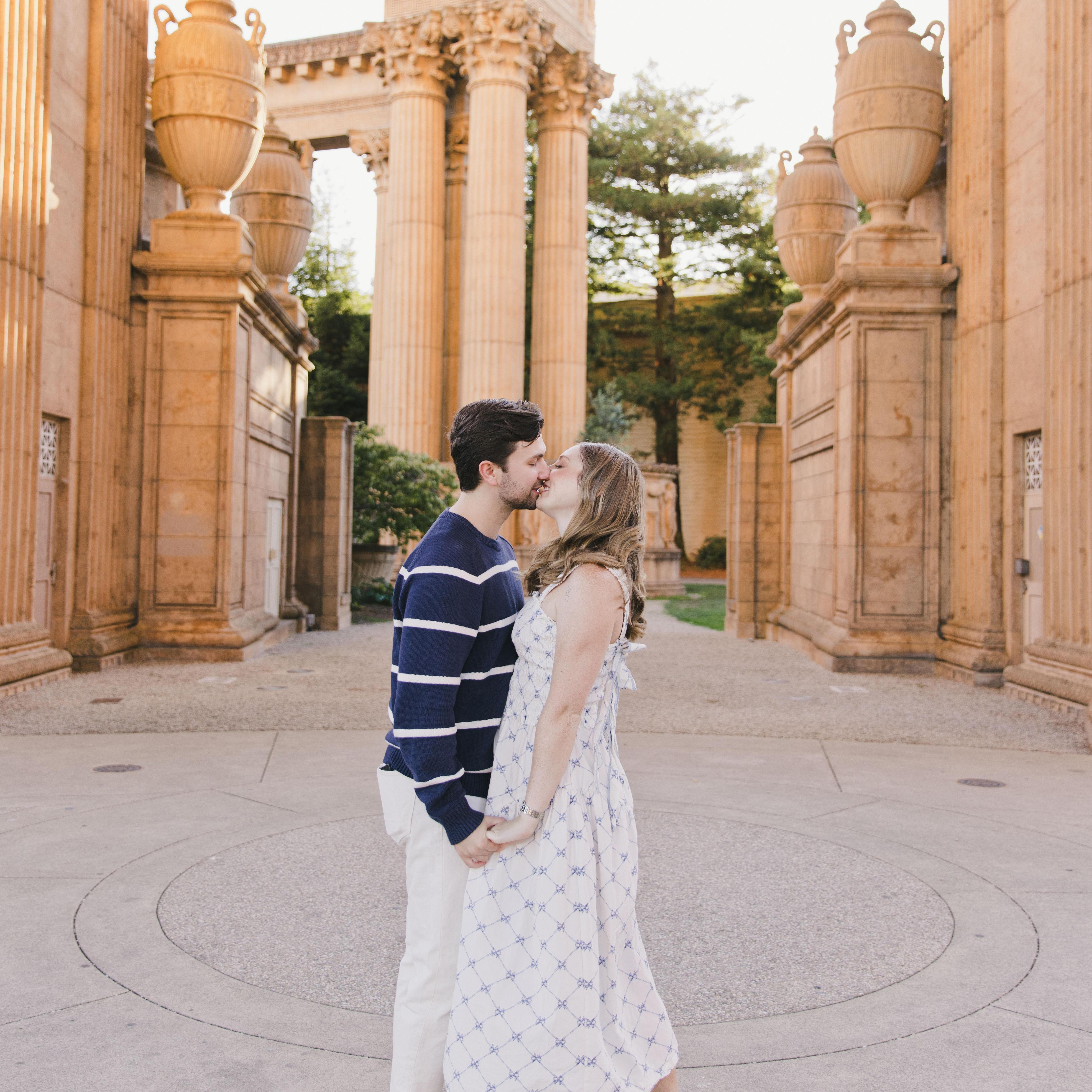 A photo from our engagement shoot at the Palace of Fine Arts