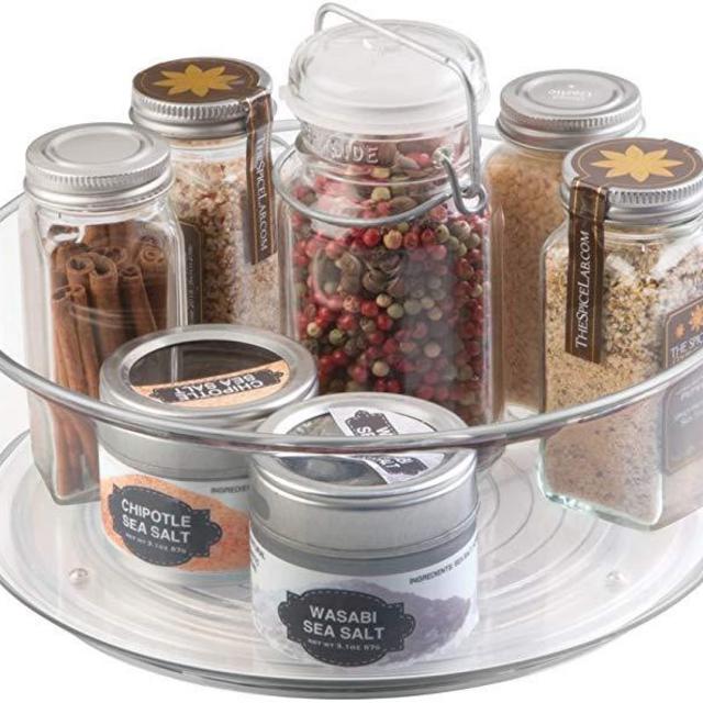 Amazon.com - mDesign Plastic Round Lazy Susan Rotating Turntable Food Storage Container for Cabinet, Pantry, Refrigerator, Countertop, Spinning Organizer for Spices, Condiments, Baking Supplies - Clear -