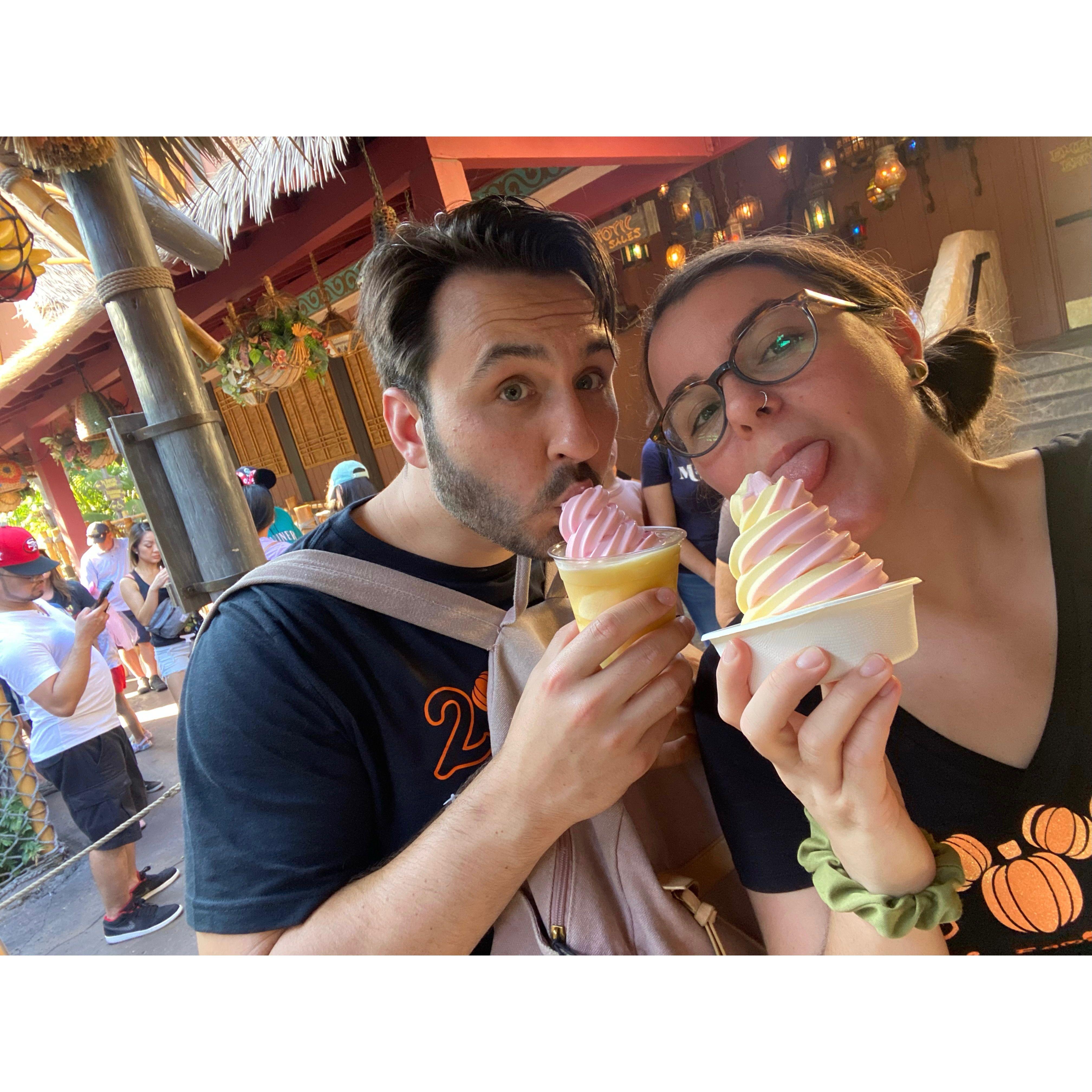 October 2022, Mac's first time in Disneyland in over 20 years with Colby's family! Dole whip, matching t-shirts, the whole nine yards.