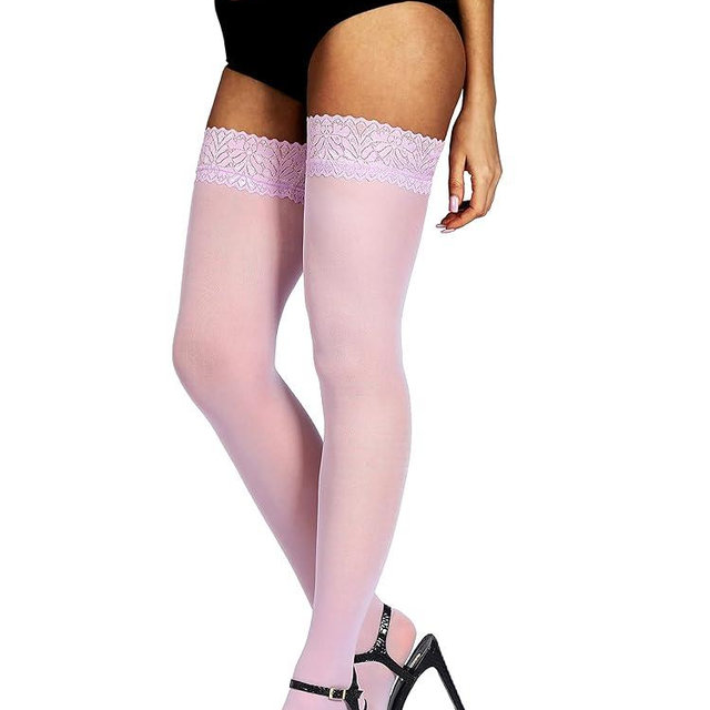 HONENNA Semi Sheer Stay Up Lingerie Thigh High Stockings Lace Top Size A-F