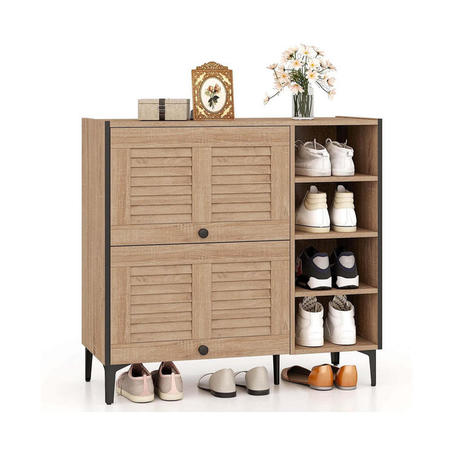 Costway Shoe Storage Cabinet with Flip Doors Adjustable and Removable Shelves for Entryway