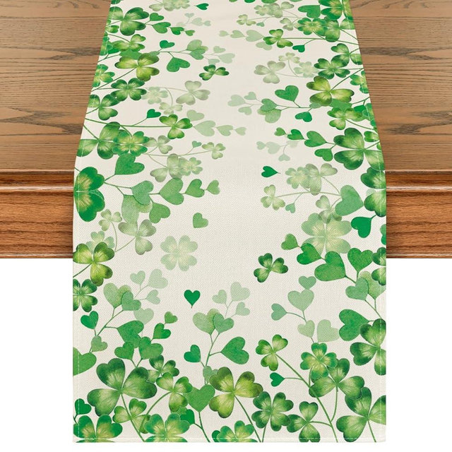 Artoid Mode Shamrock Love Heart St. Patrick's Day Table Runner, Seasonal Spring Kitchen Dining Table Decoration for Home Party Decor 13x72 Inch