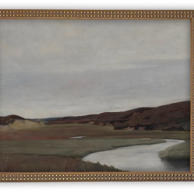 Vintage Framed Canvas Art // Framed Vintage Print // Vintage Painting // Neutral Landscape Art// Farmhouse print //#LAN-238