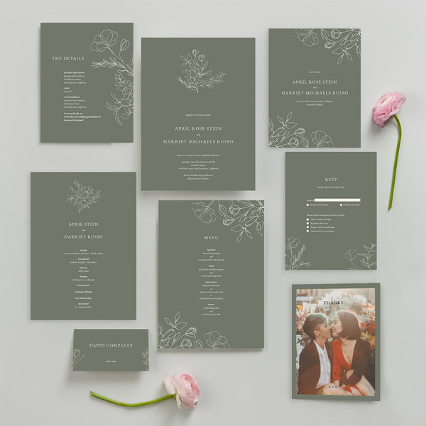 Essenza Bloom | Dark Sage | Zola Wedding Invitations