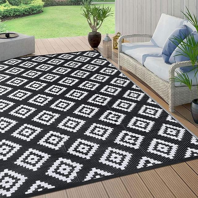 Pauwer Reversible Mats Outdoor Rugs 9'x12' for Patio Clearance Waterproof Outdoor Plastic Staw Rug Camping Rugs for Outside Indoor Outdoor Rugs for RV Camping, Deck, Patio, Picnic, Porch