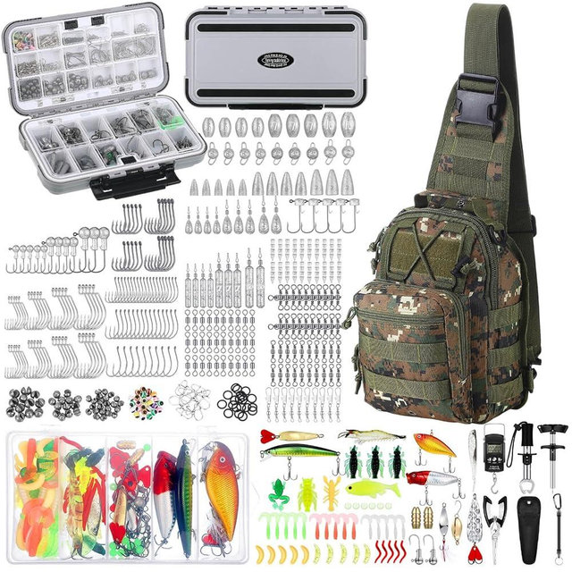 Seenelling 482 Pcs Fishing Tools Kit Fishing Accessories Kit Include Fish Hook Lures Hook Remover Lip Gripper Backpack for Men Women Gifts