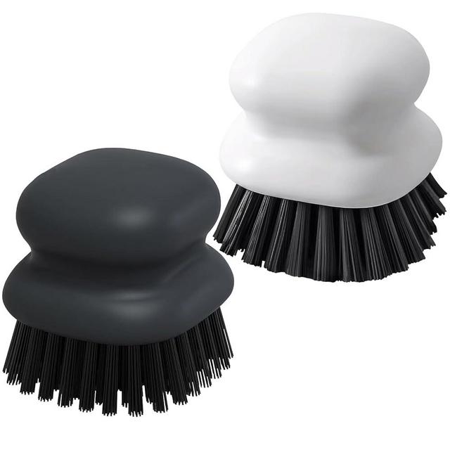 2Pack Dish Scrub Brush, Palm Brush Dish Scrubber with Ergonomic Grip, Kitchen Scrub Brushes for Cleaning for Pans, Pots, Kitchen Sink Cleaning-Black+White