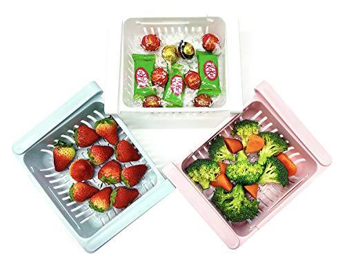 Fridge Drawer Organizer, 3 Pack Retractable Drawer Refrigerator Storage Box, Unique Design Pull Out Bins, Fridge Shelf Holder Storage Box, Small Size, Fit for Fridge Shelf Under 0.5 inch