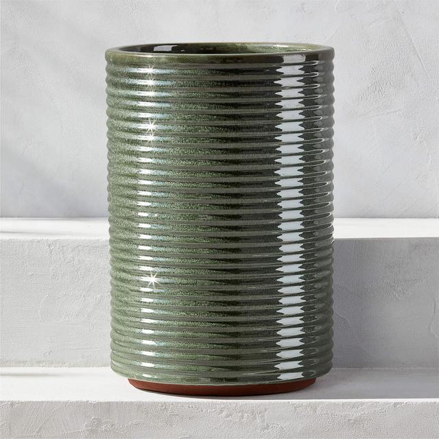 CB2 Trava Ribbed Green Outdoor Planter Large