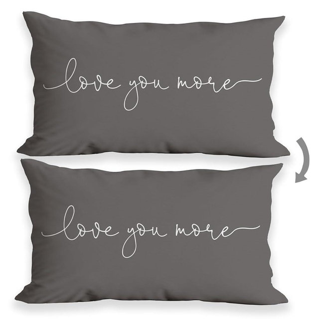 Love You More Throw Pillow Cover,12"X20" Decorative Pillowcase Cushion Cover for Sofa Couch Bed,Home Bedroom Living Room Decor,Wedding Anniversary for Wife Husband Couples (Gray)