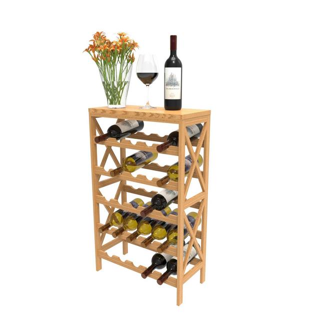 Hastings Home 25-Bottle Holder Freestanding Rack with Tabletop, Brown