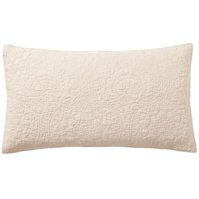 Belgian Flax Linen Floral Stitch Quilted Sham, Rosewater, King, Set of 2