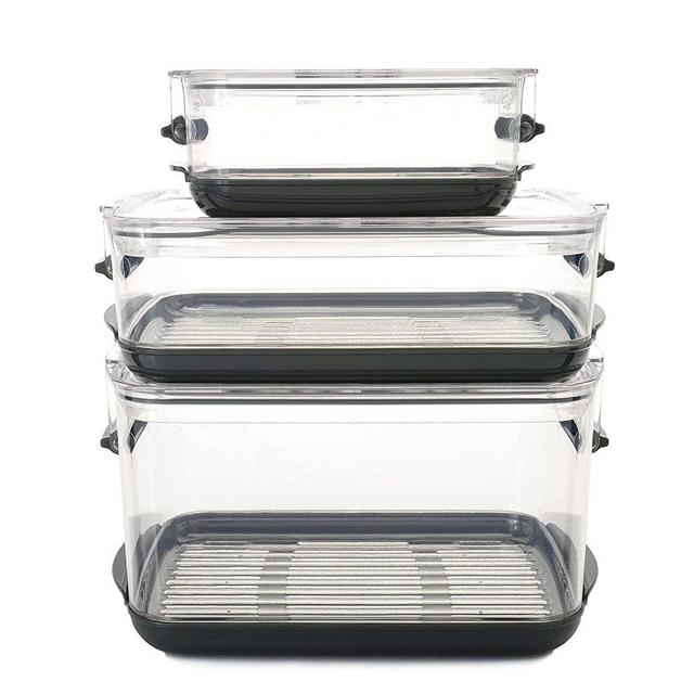 Progressive International Prepworks ProKeeper Food Storage Container Set, 3 Piece, Clear Containers with Gray Sealed Tight Lids