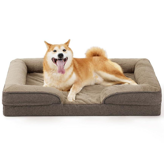 Made4pet Dog Bed Orthopedic Dog Sofa for Large Dogs,Supportive Foam Pet Cushions Bed with Washable Removable Cover, Egg-Crate Foam, Waterproof Lining Bottom, Brown, 38 * 28 * 6.5 Inch