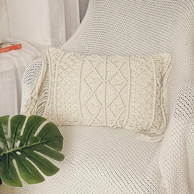 HOMESUNSHINE Macrame Lumbar Pillow Cover with Tassels Rectangualr Cushion Covers Boho Throw Pillow Cover for Couch, Sofa, Bed, Farmhouse, Chair, Dining, Patio, Outdoor, car (B)