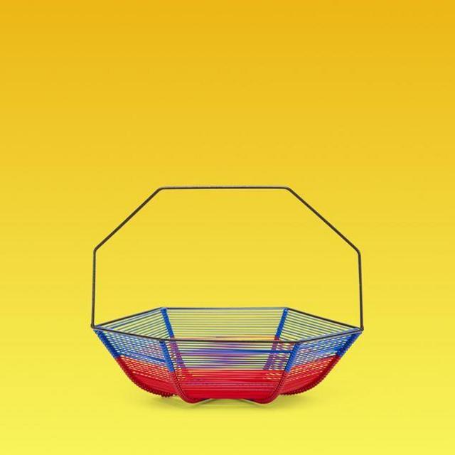 MARNI MARKET hexagonal fruit basket in metal and blue and red PVC