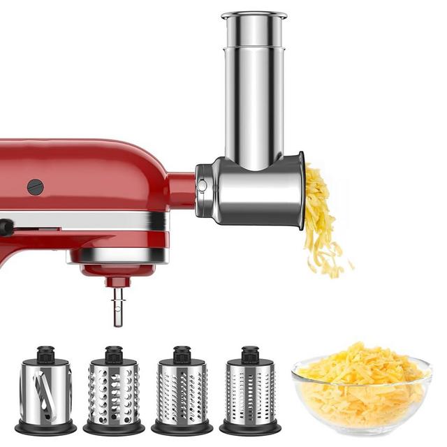 Stainless Steel Slicer Shredder Attachment for Kitchenaid Stand Mixer, Cheese Grater, Salad Maker Accessories for Kitchenaid Mixer, Grinding Powder with 4 Blades by Focollk
