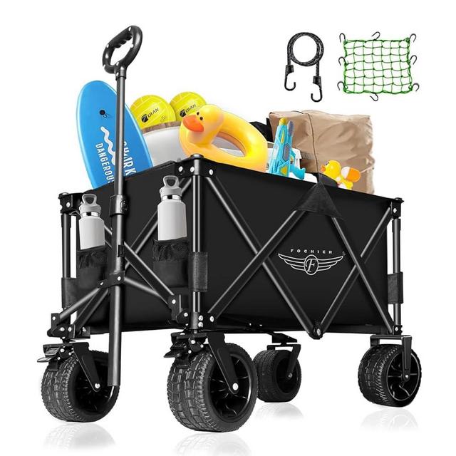 300L Collapsible Foldable Wagon with 350lbs Weight Capacity Folding Heavy Duty Utility Beach Wagon Cart with Brakes 900D Oxford Fabric Big Wheels Cup Holders for Camping Grocery Garden-Extra Cargo Net