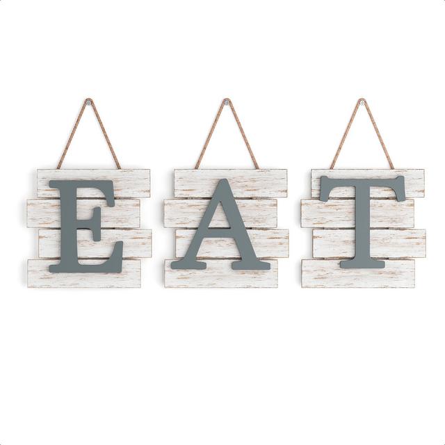 Barnyard Designs Eat Sign Wall Decor for Kitchen and Home, Distressed White, Rustic Farmhouse Country Decorative Wall Art 24" x 8"
