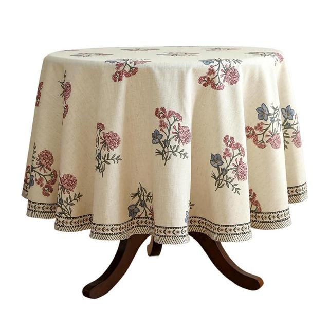 ISAENNE French Tablecloth for Round Tables,Linen Table Cloth with Colorful Flowers Pattern,Heavy Durable Table Cover for Dining Thanksgiving Kitchen Decor Party Christmas,Diameter 67"