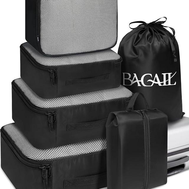 BAGAIL 6 Set Packing Cubes Luggage Packing Organizers for Travel Accessories (Black)