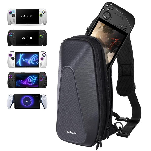 JSAUX Sling Bag for Steam Deck (OLED)/ROG Xbox Ally X (2025)/Xbox Ally/ROG Ally (X), Carrying Case with EVA Hard Shell, Double-layer Case for Docking Station & Accessories, Crossbody Bag for Travel