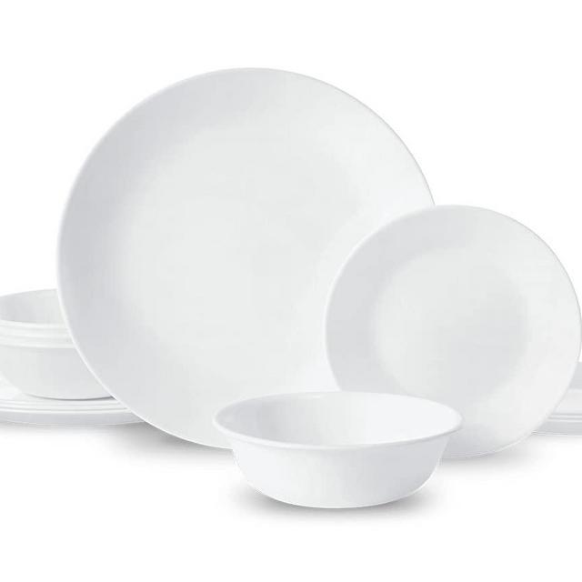 Corelle Livingware 12 Piece Dinnerware Set, Winter Frost White , Service for 4