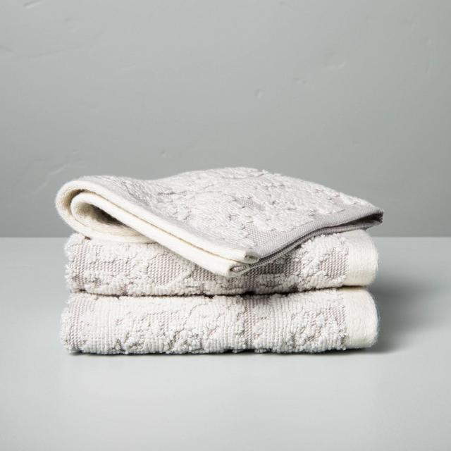 3pk Geo Medallion Washcloth Set Jet Gray - Hearth & Hand™ with Magnolia