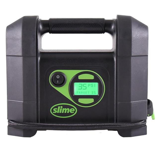 Slime 40047 Tire Inflator, Portable Car Air Compressor, Rugged, Inflate Right Automatic Shut Off, with Digital 99 psi Display, Long Hose and LED Light, 12V, 4 min Inflation