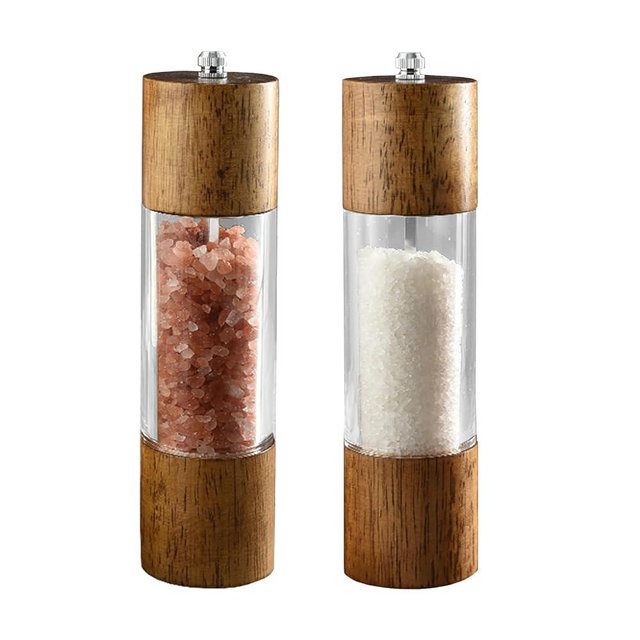 Nedyfix 2Pcs Advanced Acrylic Salt and Pepper Grinder, Wooden Pepper Grinder, Durable Ceramic Grinder with Adjustable Thickness for Grinding