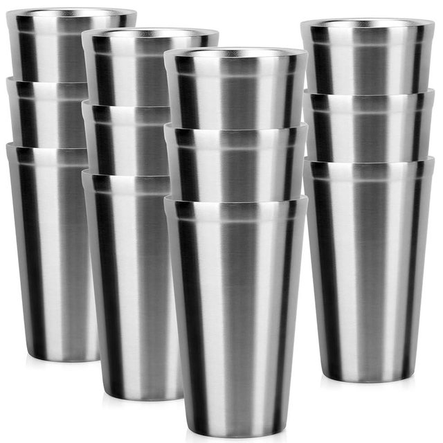 Beasea Stainless Steel Cups 16 oz, 12 Pack Large Stainless Steel Tumbler Bulk Stackable Double Wall Insulated Metal Pint Glasses Tin Cups for Drinking Home Restaurant Office Party Camping