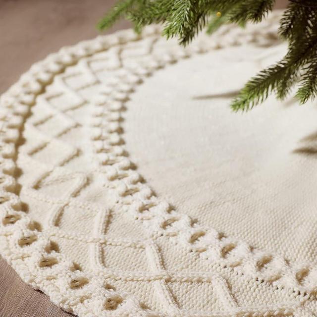 NIBESSER White Knit Tree Skirt 48" Christmas Tree Skirt Ivory Knitted Tree Skirt Mat for Christmas Decorations Yarn Thick Rustic Cable Knit Tree Skirt for Home Party Holiday Ornaments