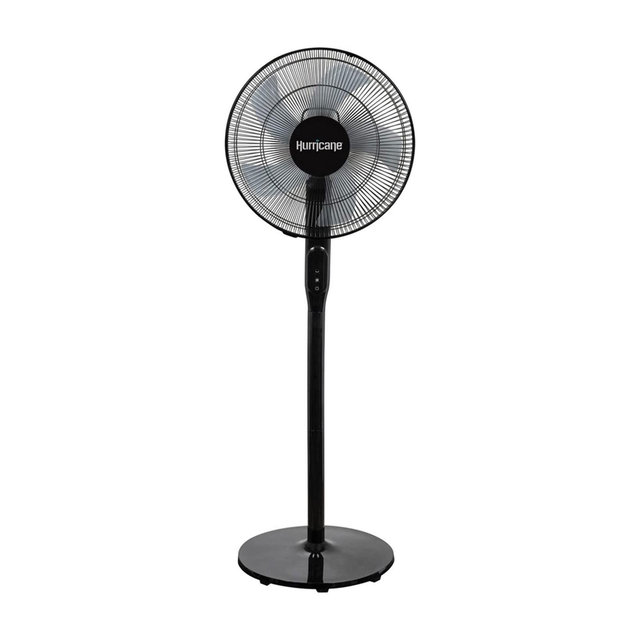 Hurricane 16 Inch Energy Efficient Adjustable Standing Fan with 12 Speed Settings and Adjustable Fan Height for Bedrooms and Indoor Use, Black