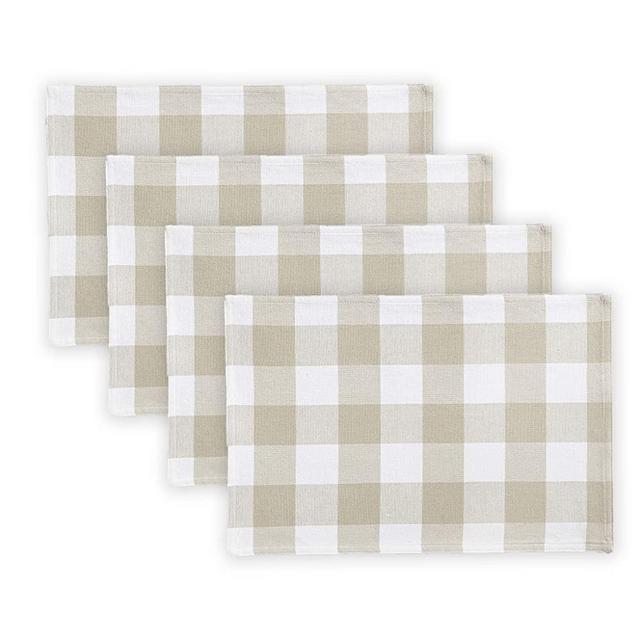 Elrene Home Fashions Farmhouse Living Buffalo Check Placemat Set of 4, 13" x 19", Tan/White 4