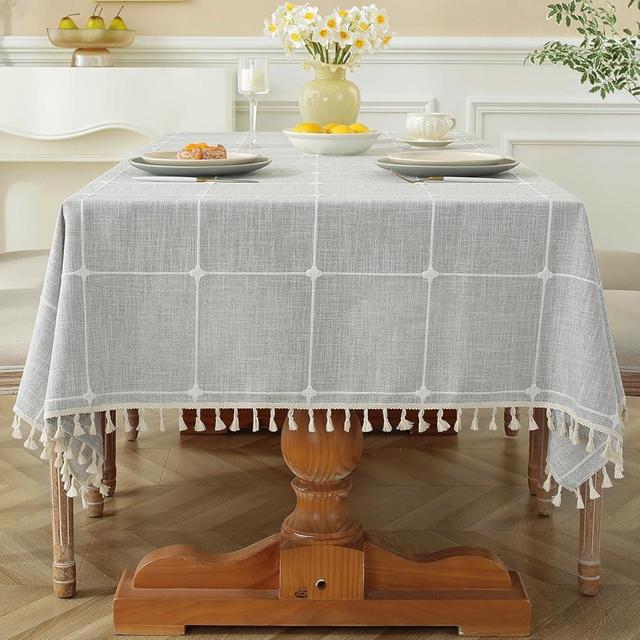 JIALE Table Cloth Rectangle Table, Heavy Duty Cotton Linen Waterproof Tablecloths Farmhouse Tablecloth, Soft and Wrinkle Free Table Cover with Tassels, 55''x70'', 4-6 Seats