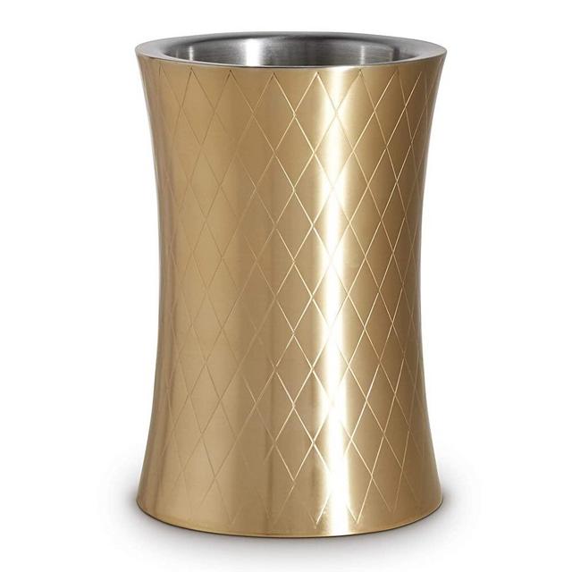 VonShef Gold Wine Chiller Bottle Cooler, Etched Brushed Gold, Stainless Steel, Double Walled, Stemless Holder