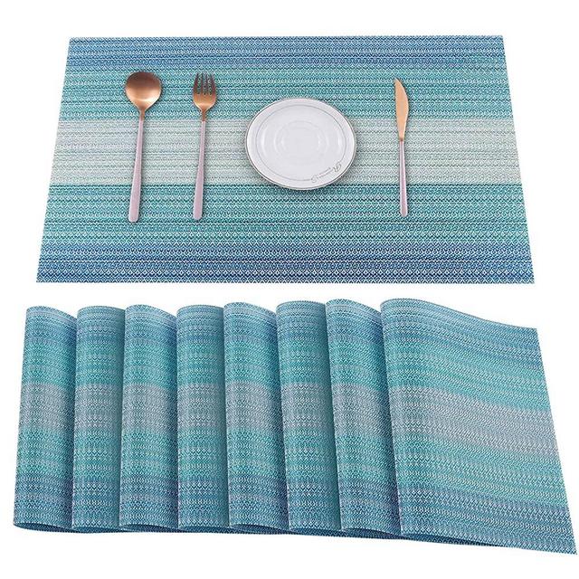 HeloHo Blue Placemats Set of 8,Vinyl Table Place Mats, Heat Resistant Stain Resistant Foldable Placemats, Washable Wipeable Placemat for Kitchen Dining Table Decoration Indoor Outdoor.