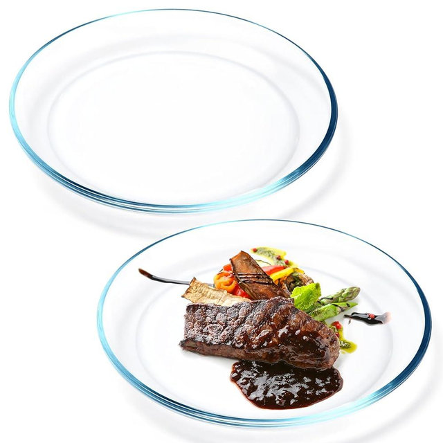 NUTRIUPS 2 Pack 10 inch Glass Plates - with Lipped Edge - Clear Tempered Glass Dinner Plates, Glass Serving Dinnerware for Pasta, Salad, Dishwasher and Microwave Safe