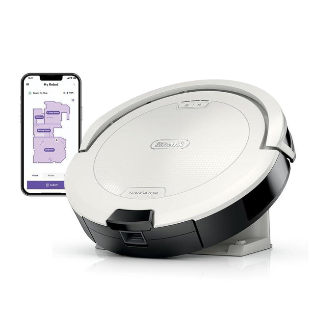 Shark Navigator Robot Vacuum with SmartPath Navigation and Self-Cleaning Brushroll, Powerful Suction, for Carpets & Hard Floors, White, AV2120