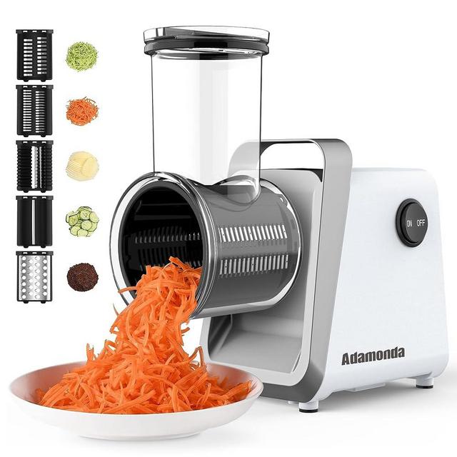 Electric Vegetable Cutter Food Slicer Cheese Grater Kitchen Gadget,5 Usefull Functions like slices,wavy slices,grates,and shreds to be a Great prep tool for Salad Maker