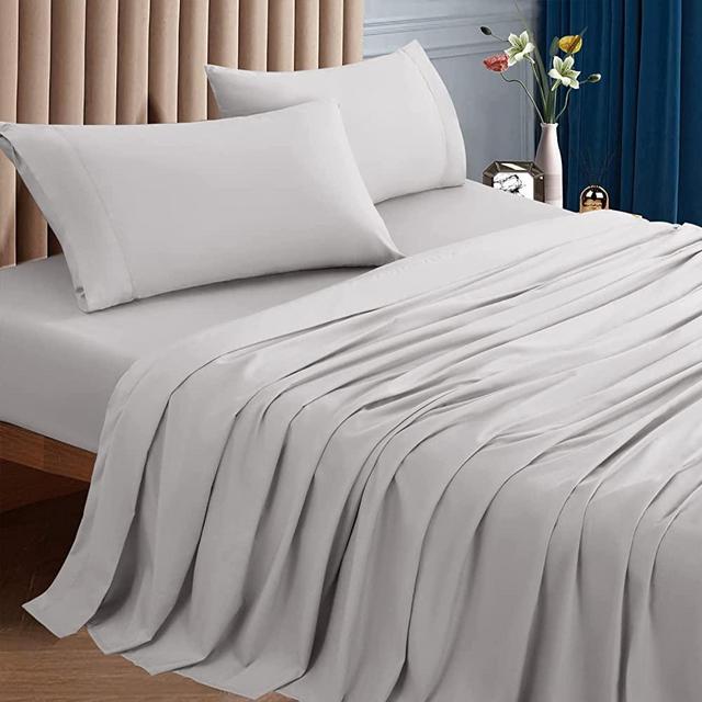 SONORO KATE 1000 Thread Count Bed Sheet Set 100% Egyptian Cotton California King Size Sheet,Soft & Silky Sateen Weave Sheets,Luxury Fits Mattress Up to 16-20 inches Deep Pocket (California King, Grey)