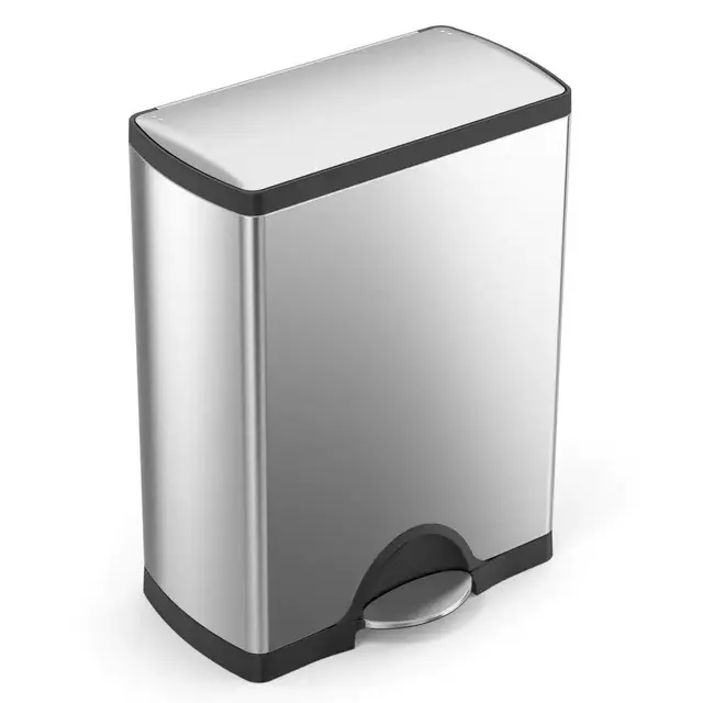 50-Liter Fingerprint-Proof Brushed Stainless Steel Rectangular Step-On Trash Can