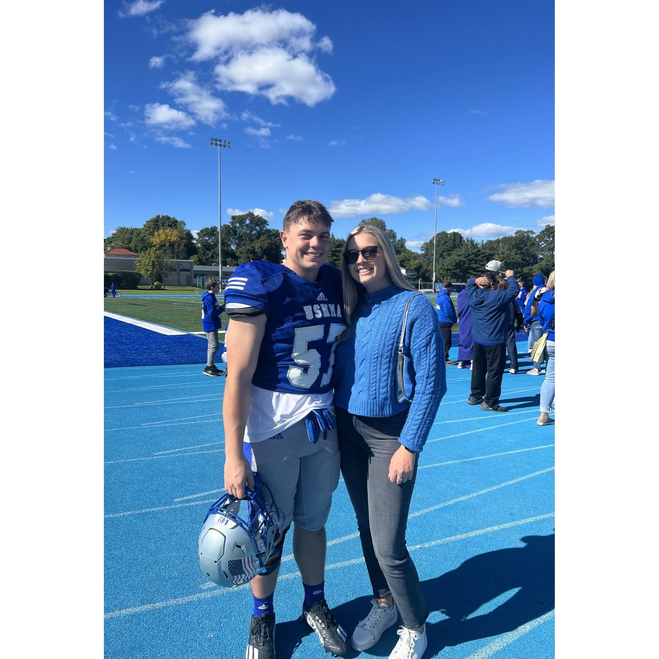 10/8/22 Since most of our relationship has involved traveling to see each other, this is a photo of one of many football games at USMMA.