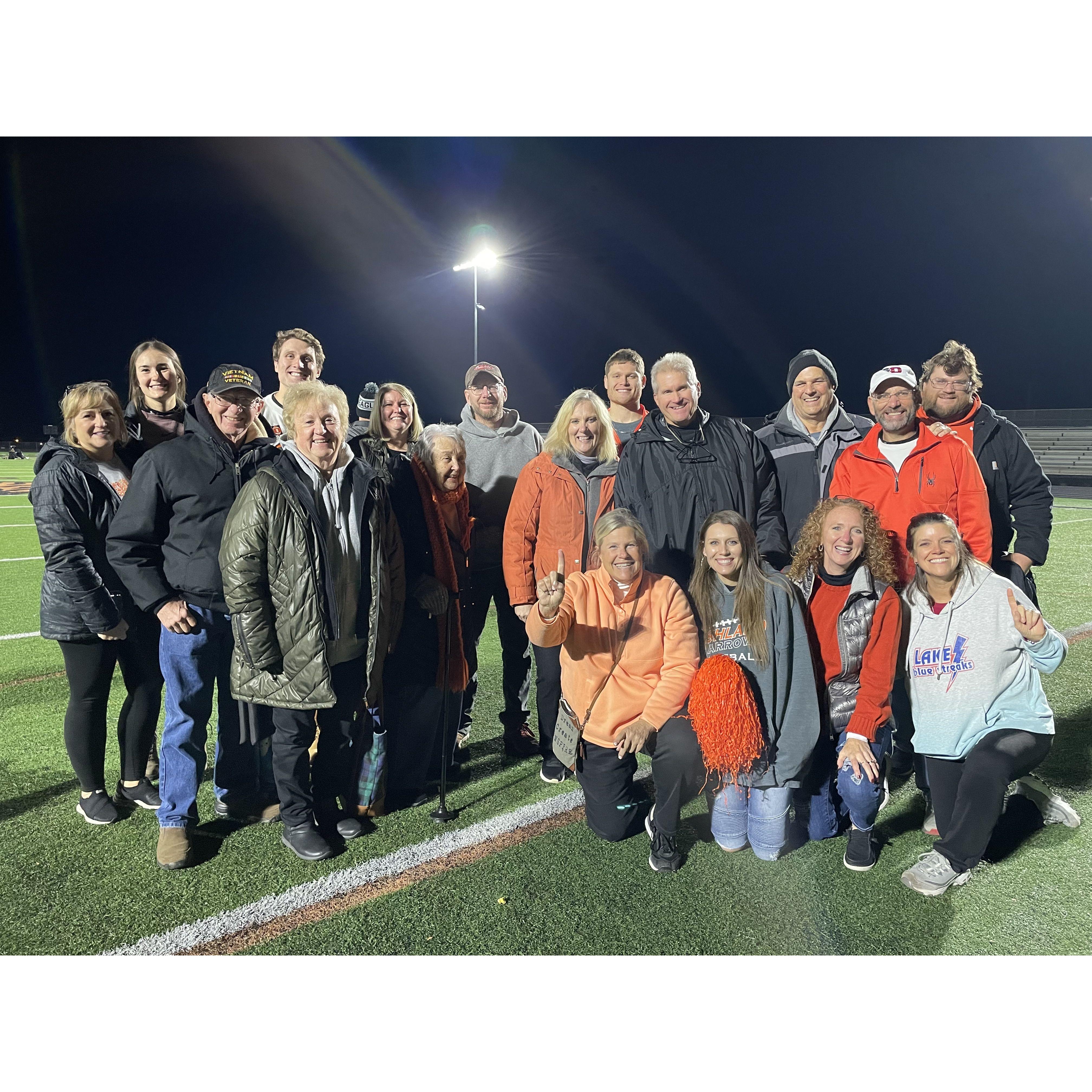 Valentine extended family after Scott's father, Coach Valentine, won a home playoff game. November, 2024.