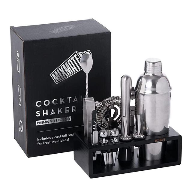 MixMate Cocktail Shaker Set with Stand |Bar Set Cocktail Shaker Set for Drink Mixing |Kit for Beginner Bartender |Bar Tools, Martini Shaker, Jigger, Strainer, Mixer Spoon, Bottle Opener + RECIPE BOOK.