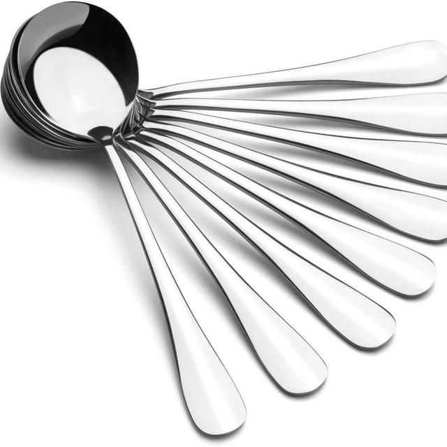Soup Spoons, AmoVee Wholesale Stainless Steel Alpha Round Spoons, Set of 8