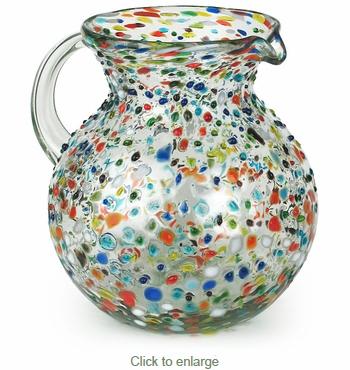 Mexican Hand Blown Glass Pebbled Confetti Pitcher