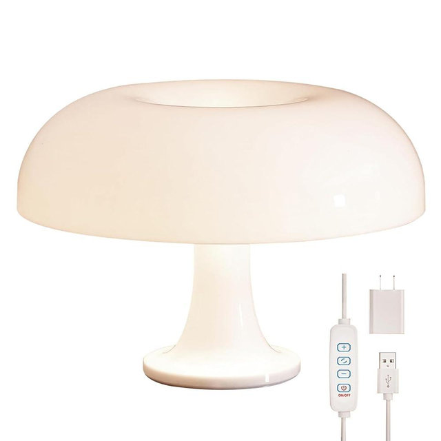 Qiandenghui Mushroom Table Lamp, Dimmable Table Lamp for Bedroom, White Acrylic 12W Adjustable Light Color Temperature Lighting Home Decor Night Light for Bedside