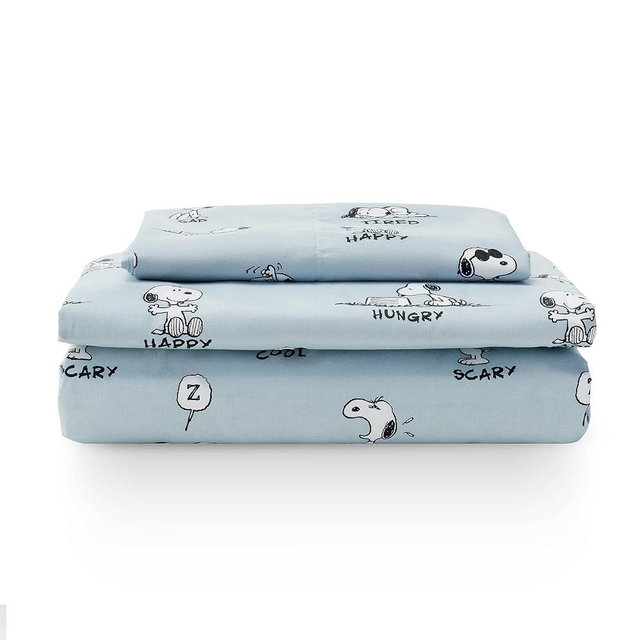 Berkshire Blanket Peanuts® Kids Sheet Set, Twin Size - 3 Pieces, Peanuts® Snoopy Different Emotion Sheet Scale Murky Blue, Cute Character Snoopy Printed Soft Microfiber Bed Sheets