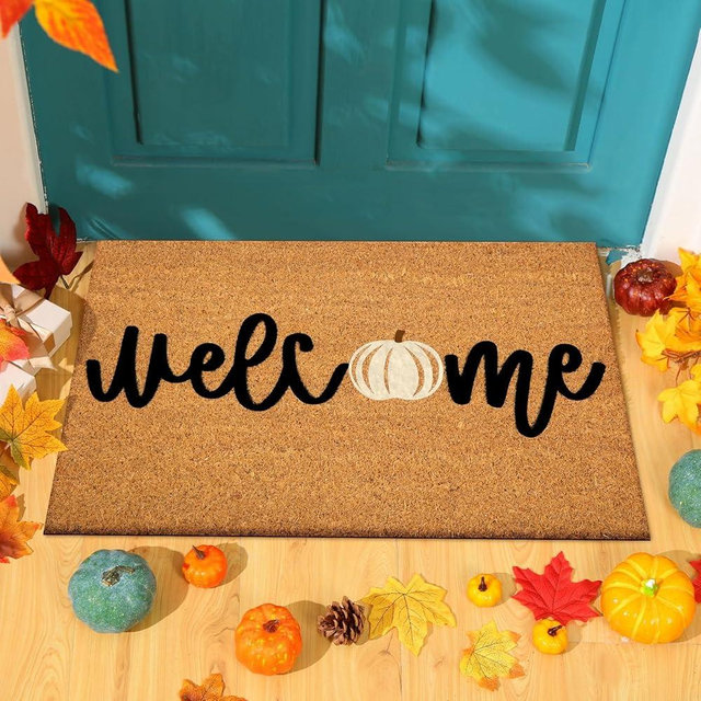 Ceenna Thanksgiving Coir Doormat Welcome Pumpkins Door Mat Autumn Non Slip Floor Mats Pumpkins Thanksgiving Indoor Entrance Door Mat Fall Porch Front Decor, 24 x 16 Inch